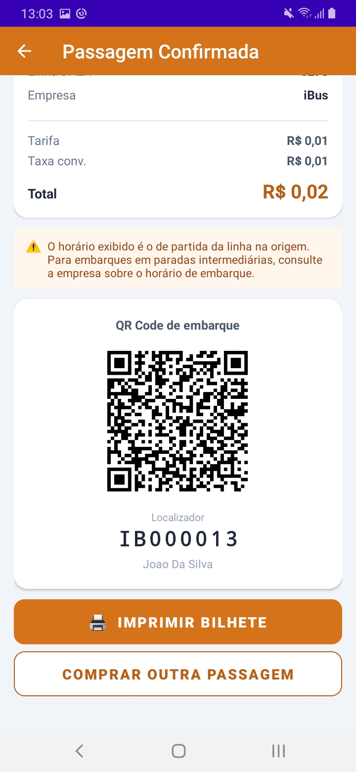 Bilhete confirmado